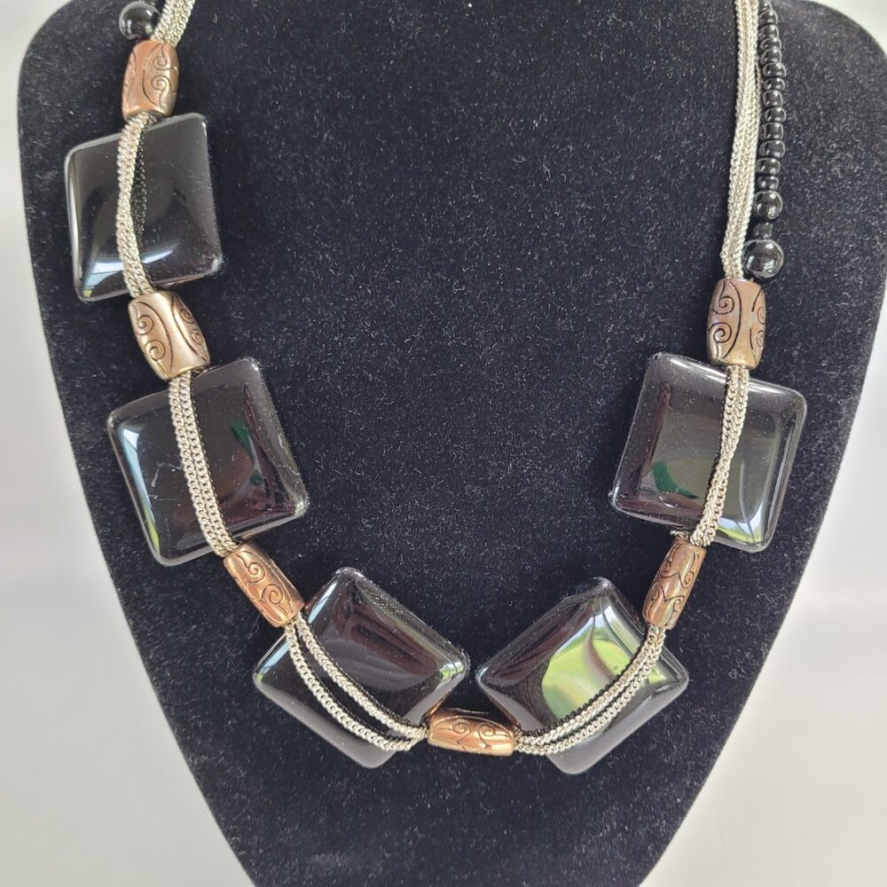 Simulated Onyx Rectangle Bib Statement Glass Neck… - image 5